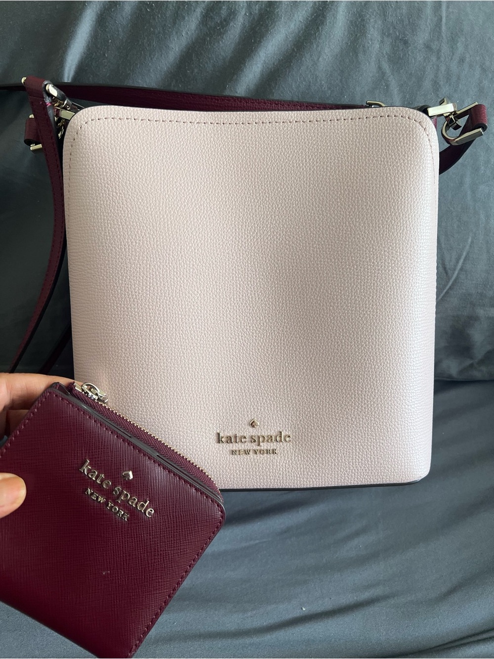 Kate Spade small Darcy bucket crossbody bag w/ matching wallet in light pink - Picture 2 of 14